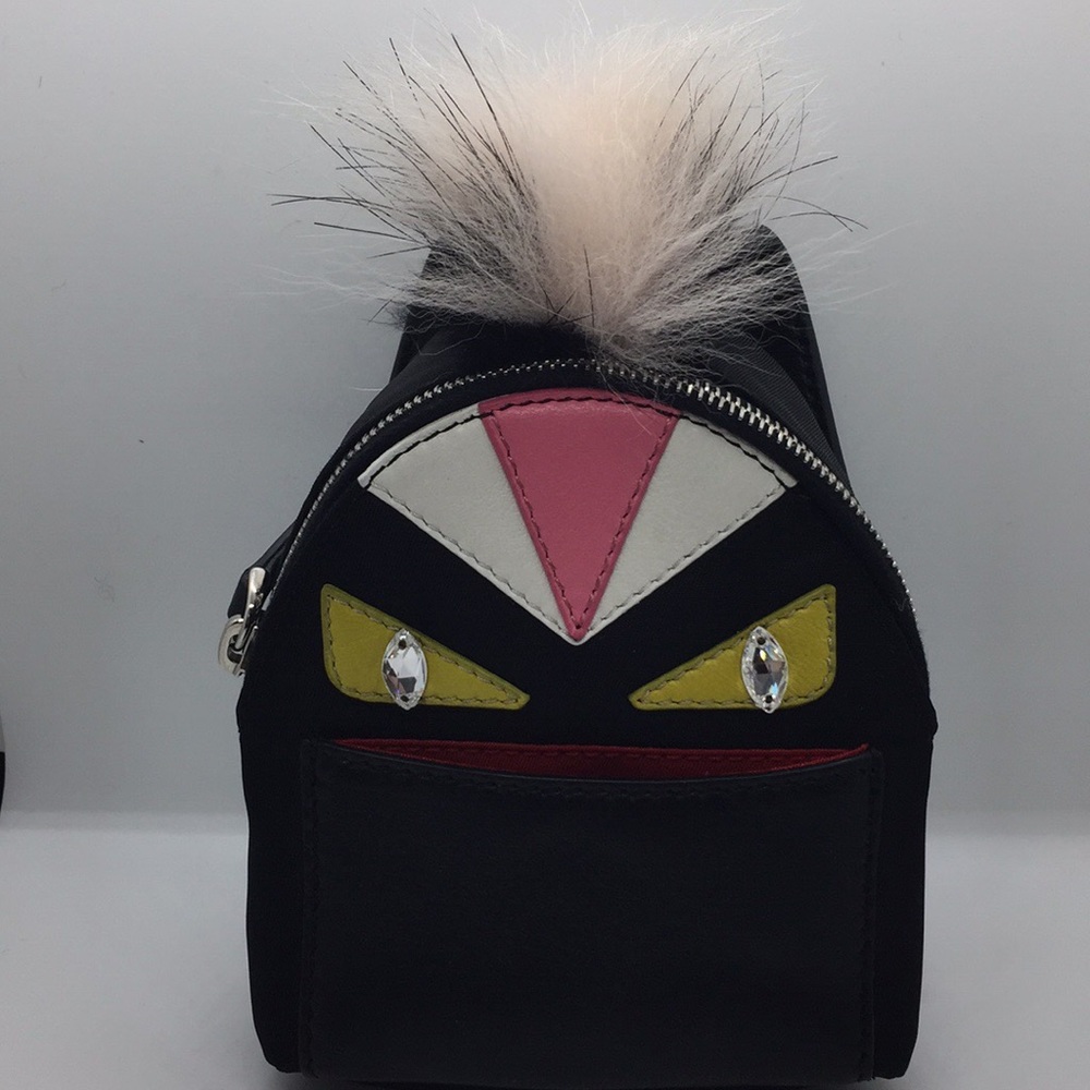 Black leather Fendi mini backpack bag charm